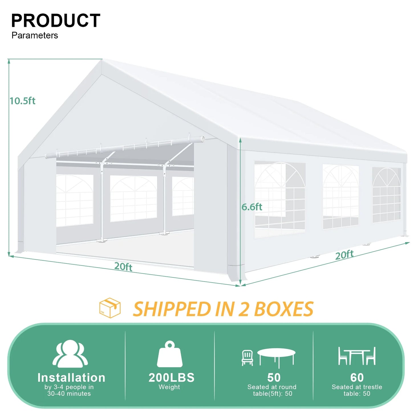 20x20ft Tent Heavy Duty for Parties Waterproof, Wedding and Event Canopy with Removable Sidewalls