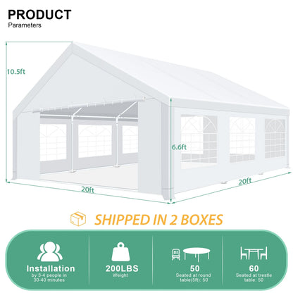 20x20ft Tent Heavy Duty for Parties Waterproof, Wedding and Event Canopy with Removable Sidewalls