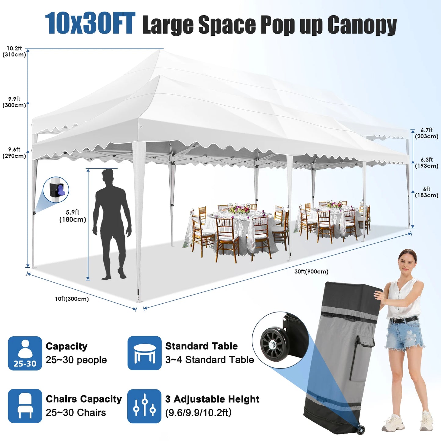 10x30ft Event Canopy with Removable Walls, Premium Pop Up Tent with Reinforced Frame & Waterproof Cover
