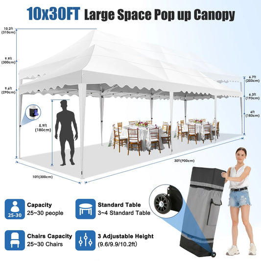 10x30ft Event Canopy with Removable Walls, Premium Pop Up Tent with Reinforced Frame & Waterproof Cover