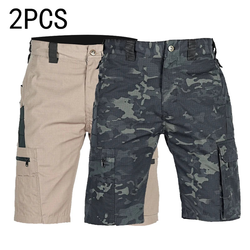 2Pcs Men Outdoor Camo Breathable  Casual Shorts
