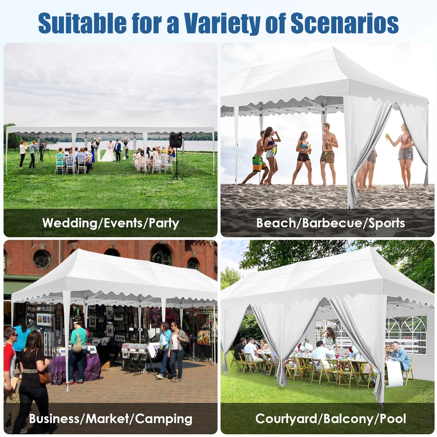 10x30ft Event Canopy with Removable Walls, Premium Pop Up Tent with Reinforced Frame & Waterproof Cover