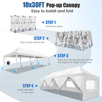 10x30ft Event Canopy with Removable Walls, Premium Pop Up Tent with Reinforced Frame & Waterproof Cover