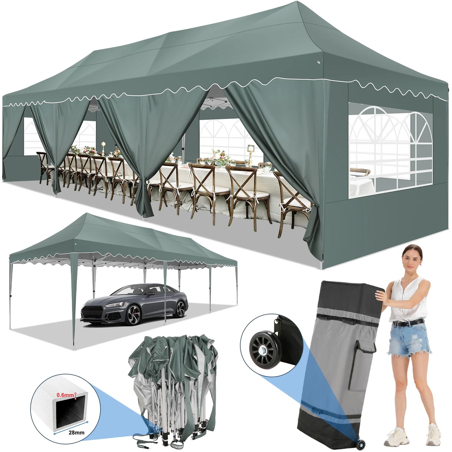 10x30ft Event Canopy with Removable Walls, Premium Pop Up Tent with Reinforced Frame & Waterproof Cover