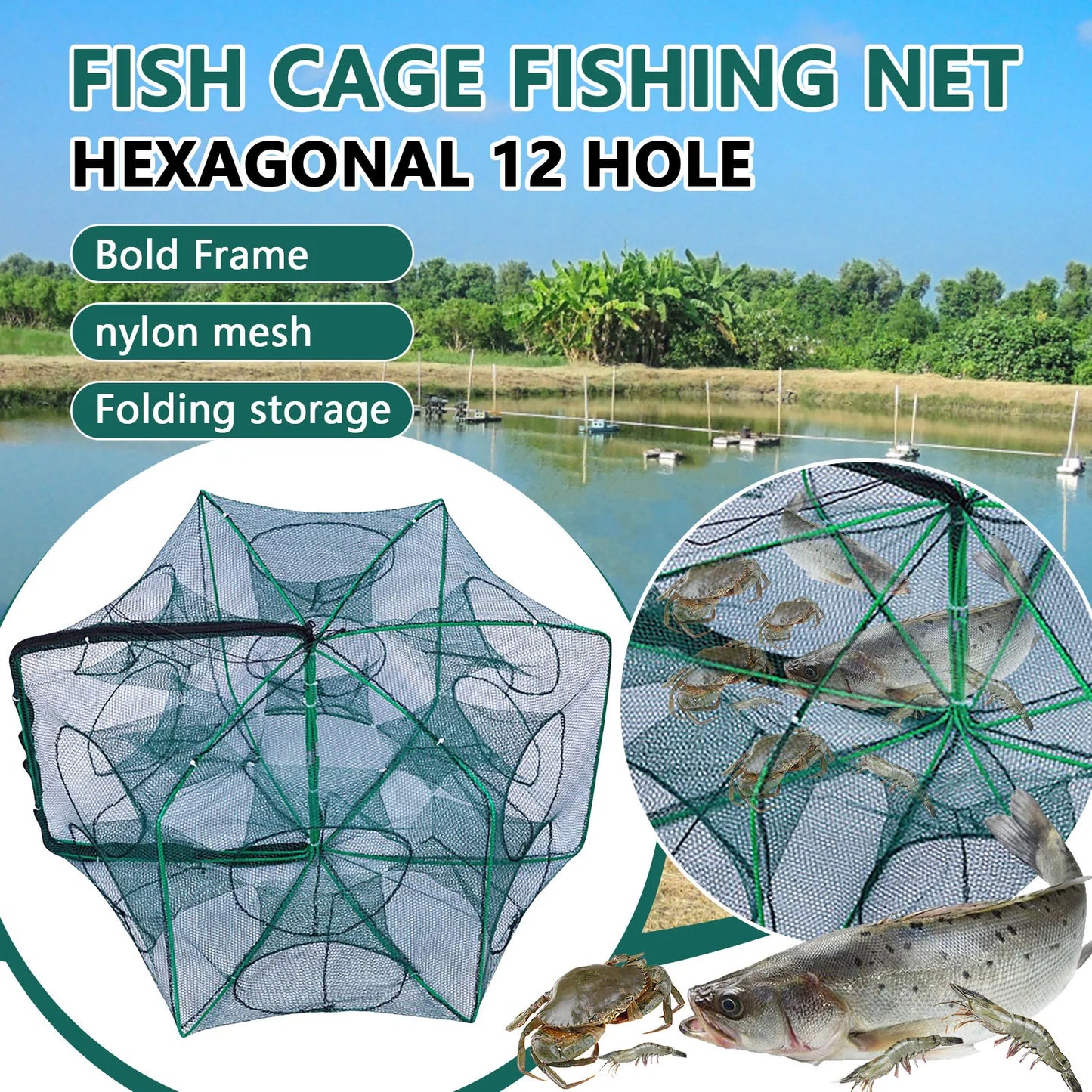 Folding cage new style fishing trap f shrimp crayfish crab fishing net nylon material