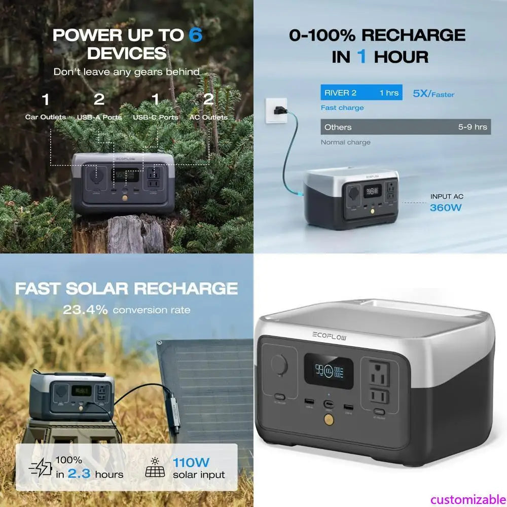 Portable Power Station - 256Wh Battery, 1-Hour Quick Charge, Dual 600W AC Outlets, Solar-Capable