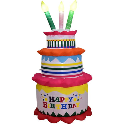 6-Ft. Inflatable Happy Birthday Cake With Lights, Outdoor Blow-Up Festive Celebration Party Decor With Blower,
