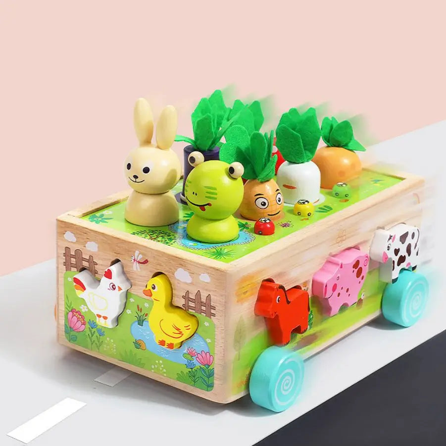 Wooden Shape Assortment Matching Children Toys Animals Game Cart Building Blocks Kids Christmas Gifts