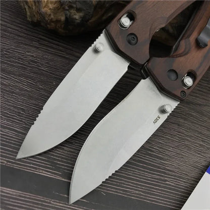 Multifunctional Folding Knife Stabilized Wood Handle with Pocket Clip.