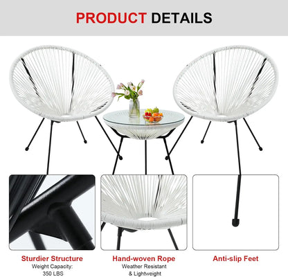 3-Piece Outdoor Wicker Furniture Set,with Tempered Glass Table.