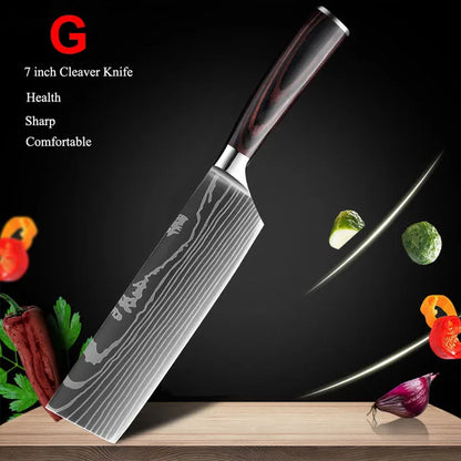 Kitchen Knives Set Laser Damascus Pattern Chef Knife Sharp Cleaver Slicing Utility Knives Tools