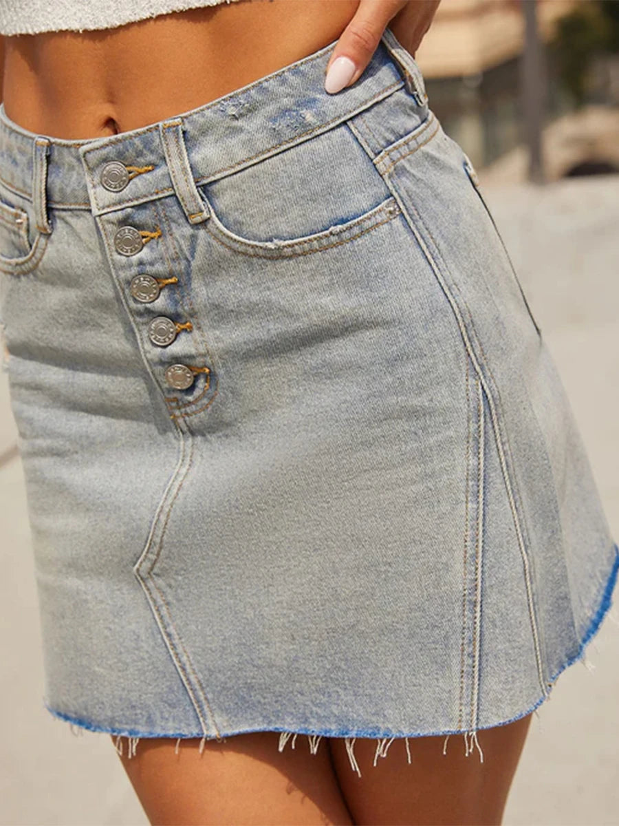 Vintage High Waist Distressed Denim Skirt for Women Casual Summer Beach Party Clubwear Street Style Mini Jeans Skirt