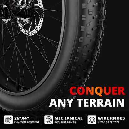 Electric Bike for Adults 1000W 48V 15AH 26" Fat Tire Mountain 31mph Dual Shock Absorber