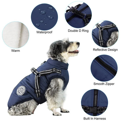Winter Warm Jacket Waterproof Pet Coat for Small Large Dog Fleece with Harness