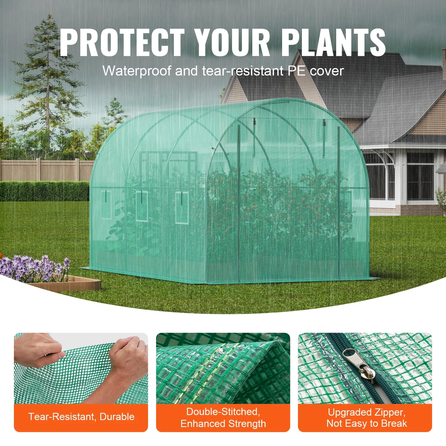 Walk-in Greenhouse Hoop House  Plant Hot House with Steel Frame Roll-up Zipper Door
