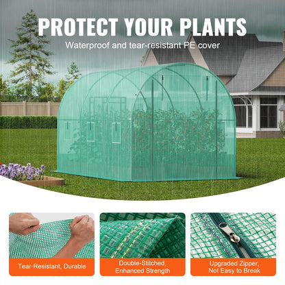Walk-in Greenhouse Hoop House  Plant Hot House with Steel Frame Roll-up Zipper Door