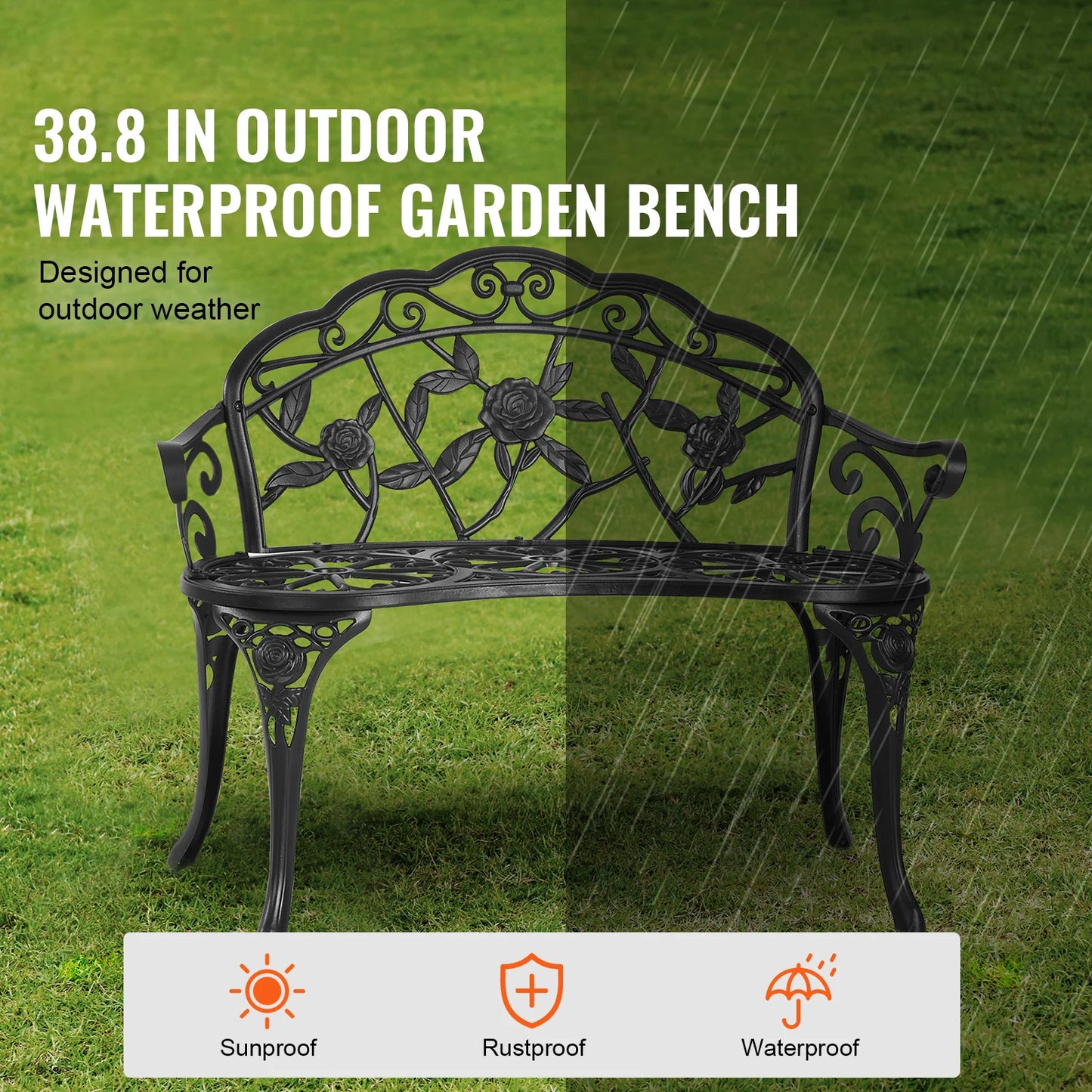Wooden Metal Garden Bench for Outdoors 480 lbs Load Capacity