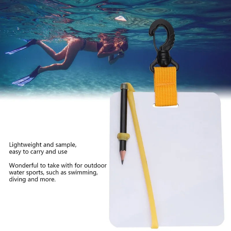 Underwater Writing Slate Board with Swivel Clip and Pencil for Water Sports Diving Swimming