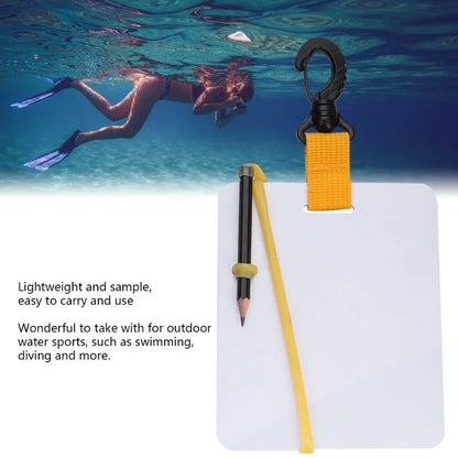 Underwater Writing Slate Board with Swivel Clip and Pencil for Water Sports Diving Swimming