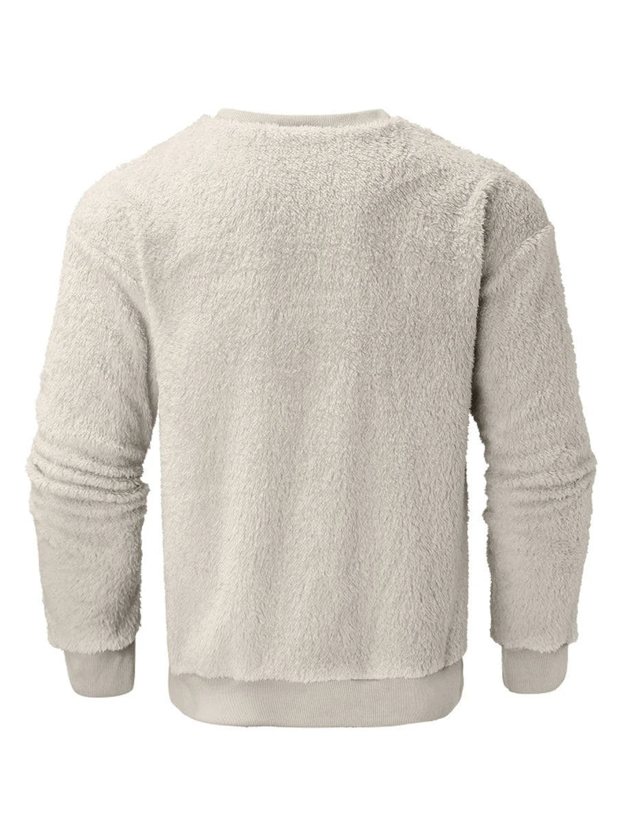 Men’s Sweatshirt Long Sleeve Crew Neck Furry Casual Pullover Hoodie Warm Streetwear