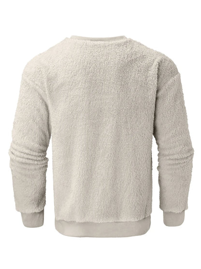 Men’s Sweatshirt Long Sleeve Crew Neck Furry Casual Pullover Hoodie Warm Streetwear