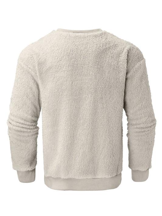 Men’s Sweatshirt Long Sleeve Crew Neck Furry Casual Pullover Hoodie Warm Streetwear