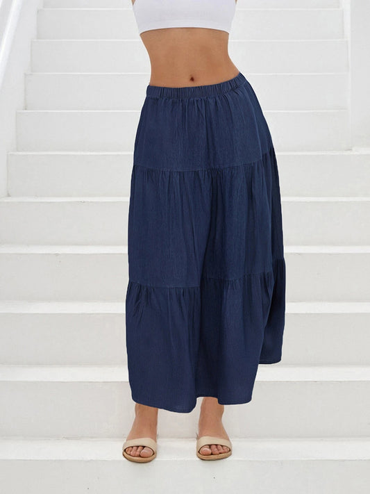 Ladies Denim Skirts with Elastic Waistband in Solid Color Long Length Summer Fashion Casual Jeans Skirt for Streetwear Style