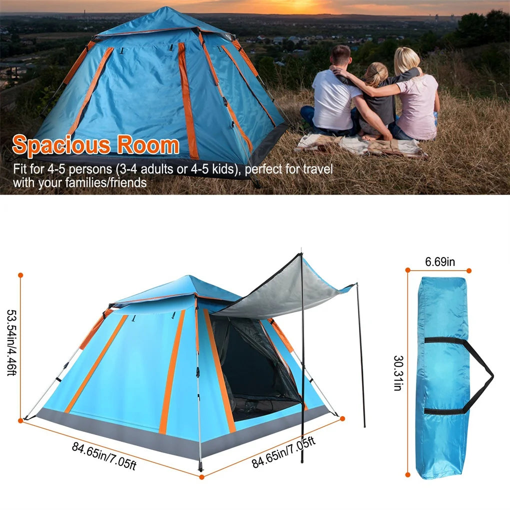 4-5 Person Pop-Up Camping Tent, Instant Setup 2 Mosquito Nets Windows, Portable for Hiking, Backpacking