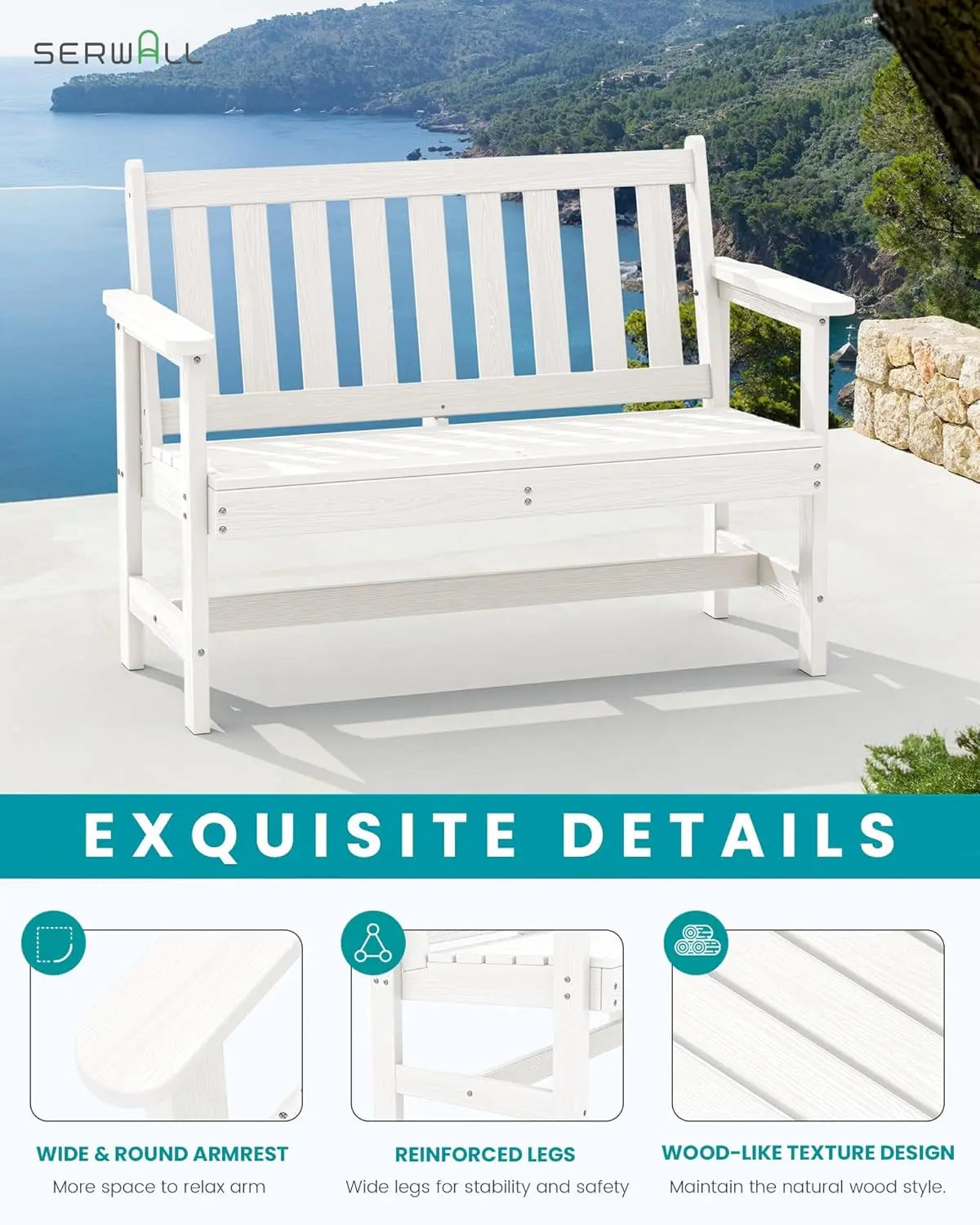 Outdoor Benches Weatherproof, 2-Person with 660 lbs Weight Capacity, Patio