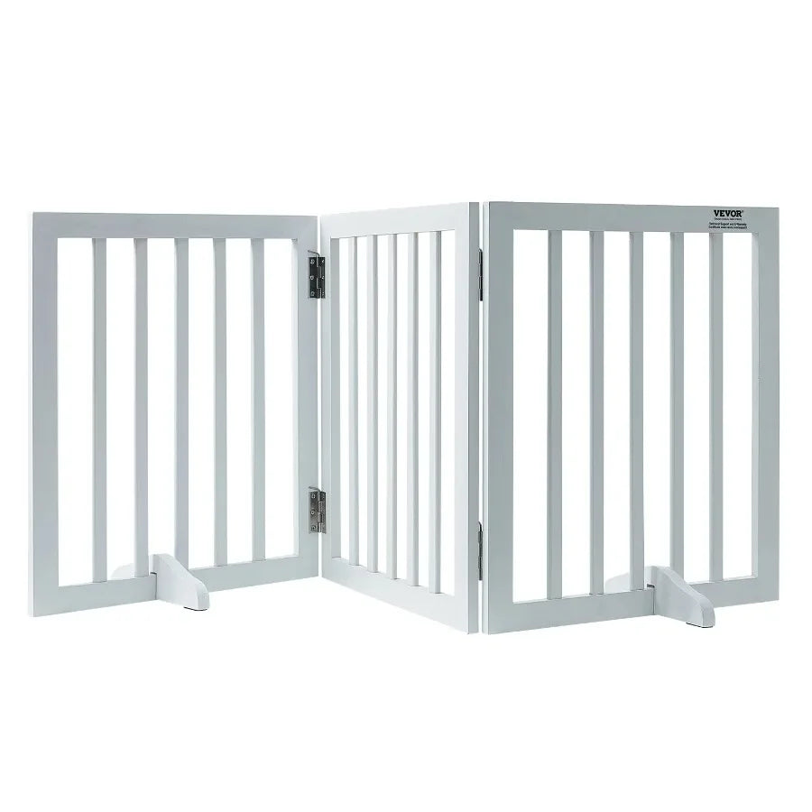 Free Standing Pet Gate 24H x 60W Foldable Dog Barrier Expandable Indoor White