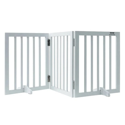 Free Standing Pet Gate 24H x 60W Foldable Dog Barrier Expandable Indoor White