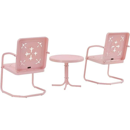 Vintage 3-Piece Outdoor Chair and Side Table Set , Retro Metal Patio Conversation