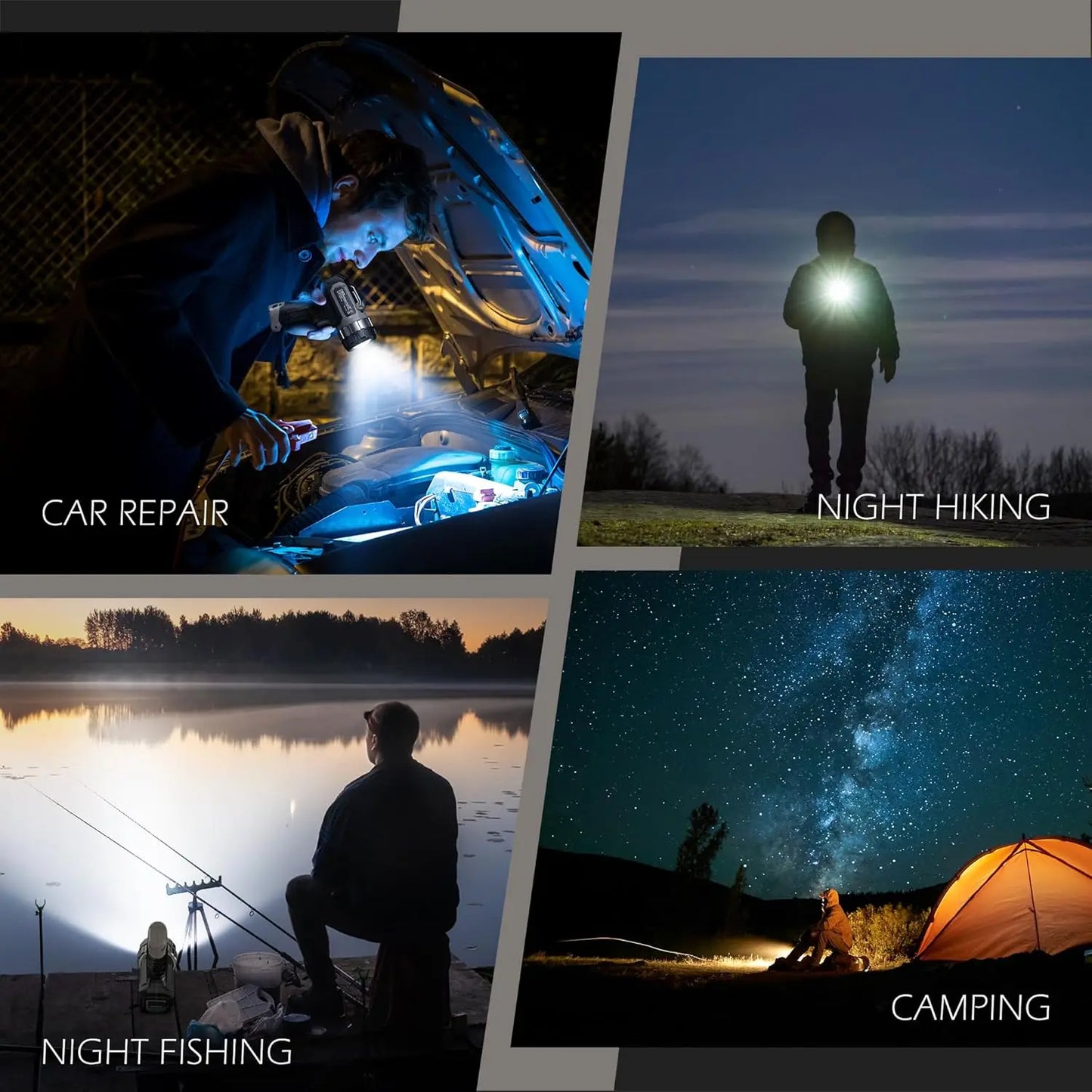 Compact Rechargeable Spotlight with Adjustable Focus, 1400 Lumens Handheld with Stand, 823m Range, 3 Light Modes