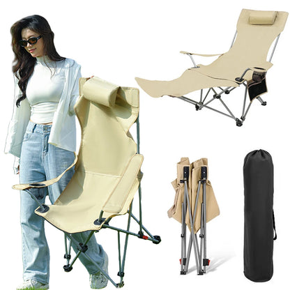 Lazy Reclining Chair with Pillow & Cup Holder & Side Pocket Lightweight Beach Chair Adjustable Backrest for Fishing Travel