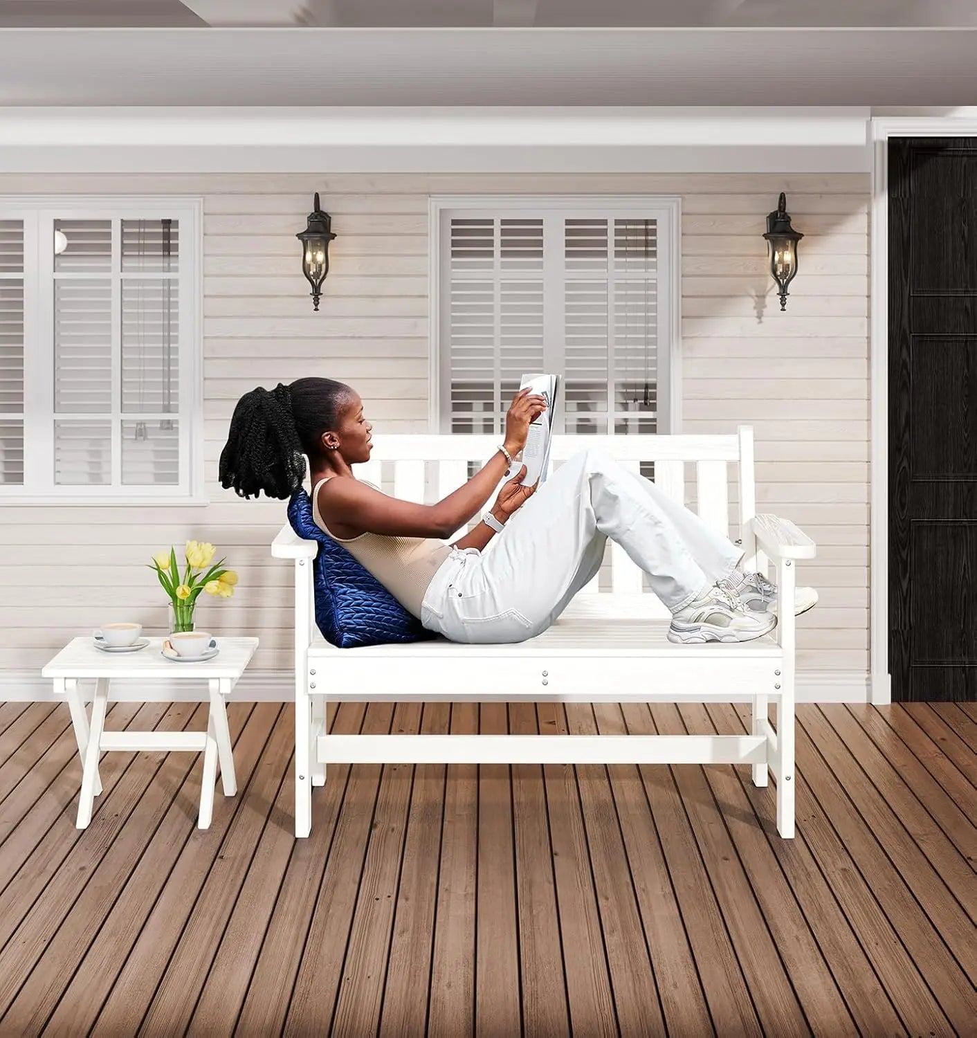 Outdoor Benches Weatherproof, 2-Person with 660 lbs Weight Capacity, Patio