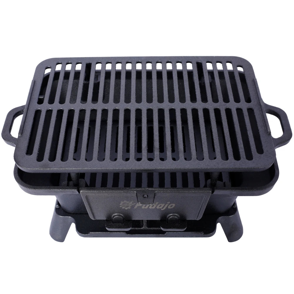 Cast Iron Grill, Portable Charcoal Grill 100% Cast Iron, Enameled, Durable