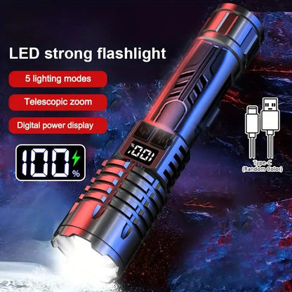 High Lumen Waterproof Tactical Flashlight - 5 Modes, Rechargeable, Durable Camping, Emergency