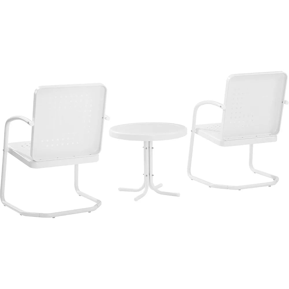3-Piece Outdoor Bistro Set with Retro Metal Chairs and Side Table, White Gloss Finish