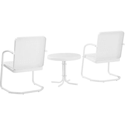 3-Piece Outdoor Bistro Set with Retro Metal Chairs and Side Table, White Gloss Finish