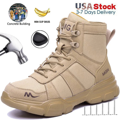 Mens Safety Shoes Steel Toe  Anti-Puncture Indestructible Shoes Trail Running  Outdoor Protective Boot