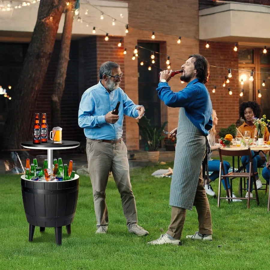 10Gallon Black Four Leg Ice Bucket Plastic Side Table Outdoor Beverage Cooler Portable Drink Storage Patio Party BBQ Camping