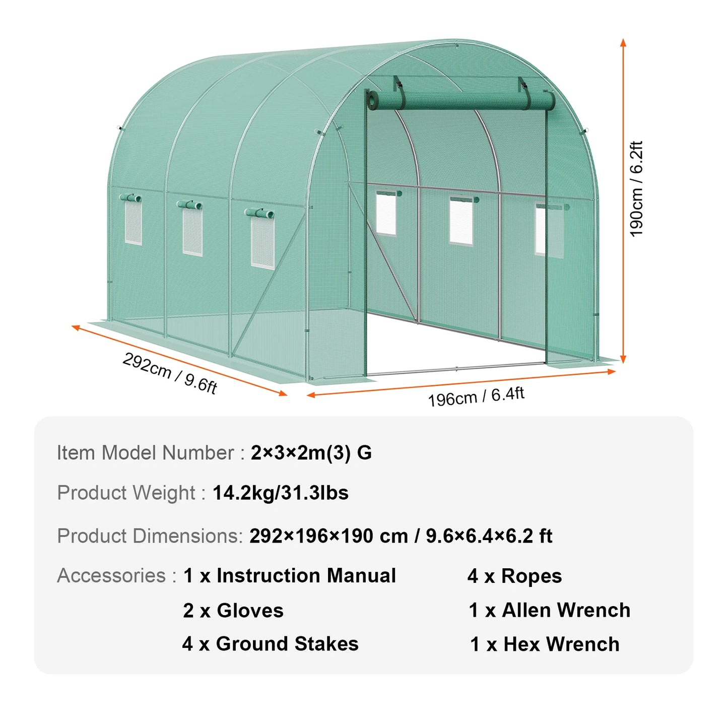 Walk-in Greenhouse Hoop House  Plant Hot House with Steel Frame Roll-up Zipper Door
