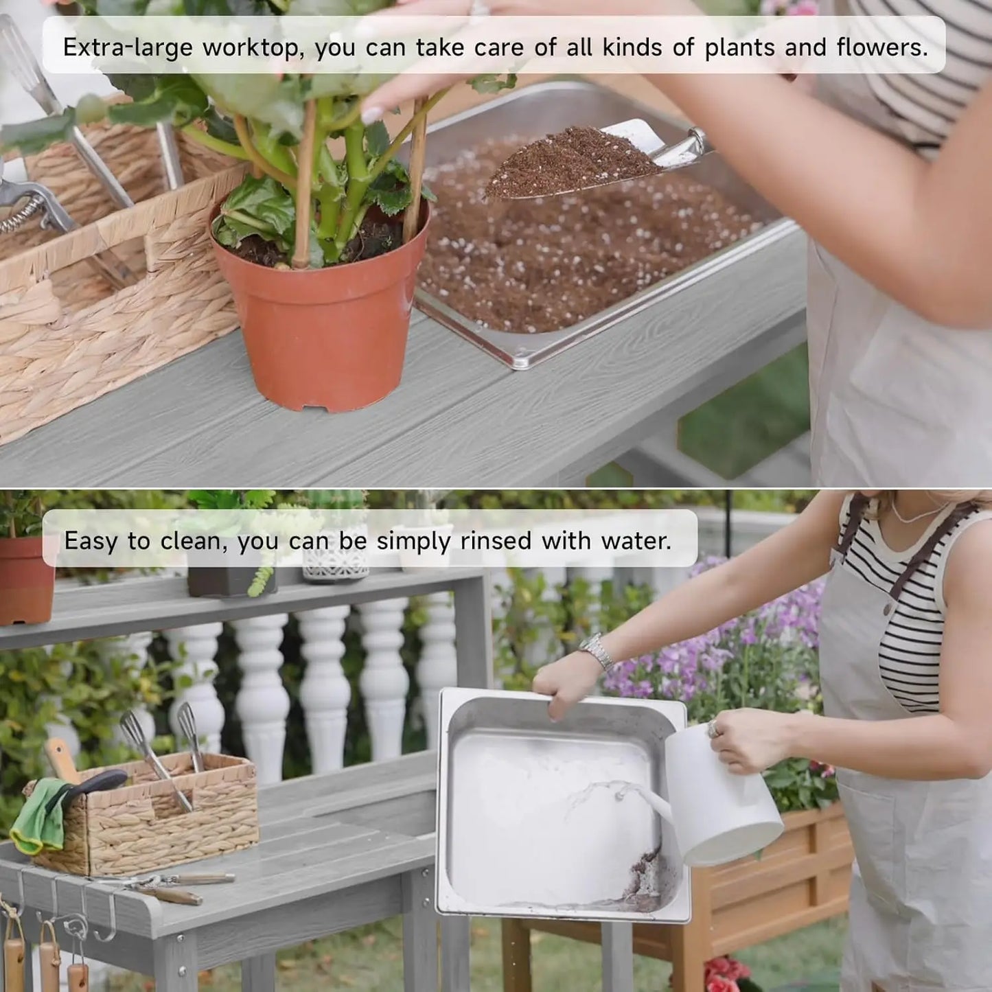 Potting Bench, Outdoor  Table with Removable Sink, with Storage Shelves 360lbs Capacity