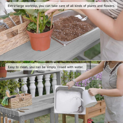 Potting Bench, Outdoor  Table with Removable Sink, with Storage Shelves 360lbs Capacity
