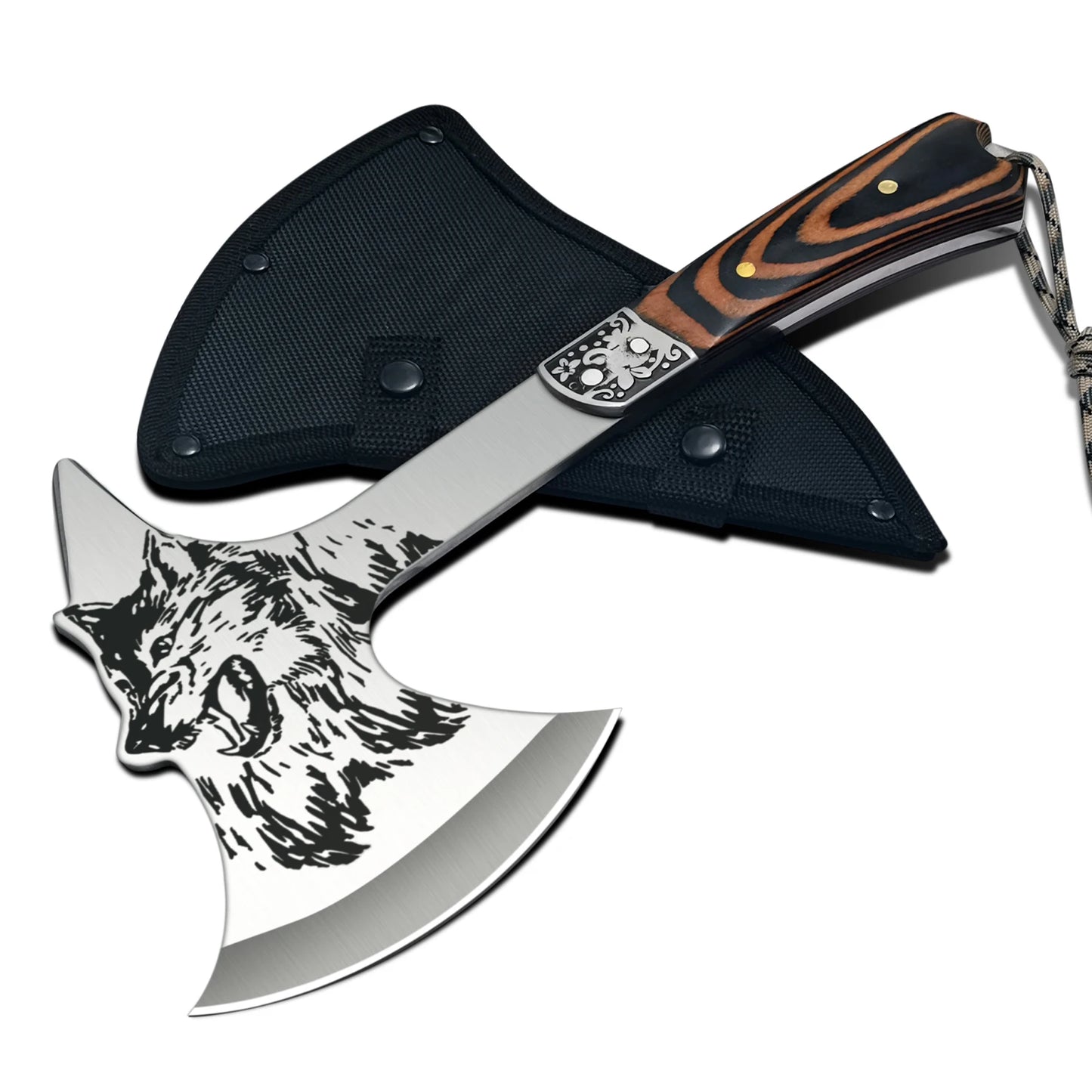 Stainless Steel Survival Axe Multi-function Outdoor Camping Tactical Wolf-head Axe Hunting Tools Portable