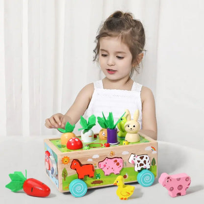 Wooden Shape Assortment Matching Children Toys Animals Game Cart Building Blocks Kids Christmas Gifts