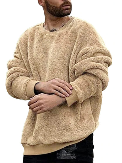 Men’s Sweatshirt Long Sleeve Crew Neck Furry Casual Pullover Hoodie Warm Streetwear