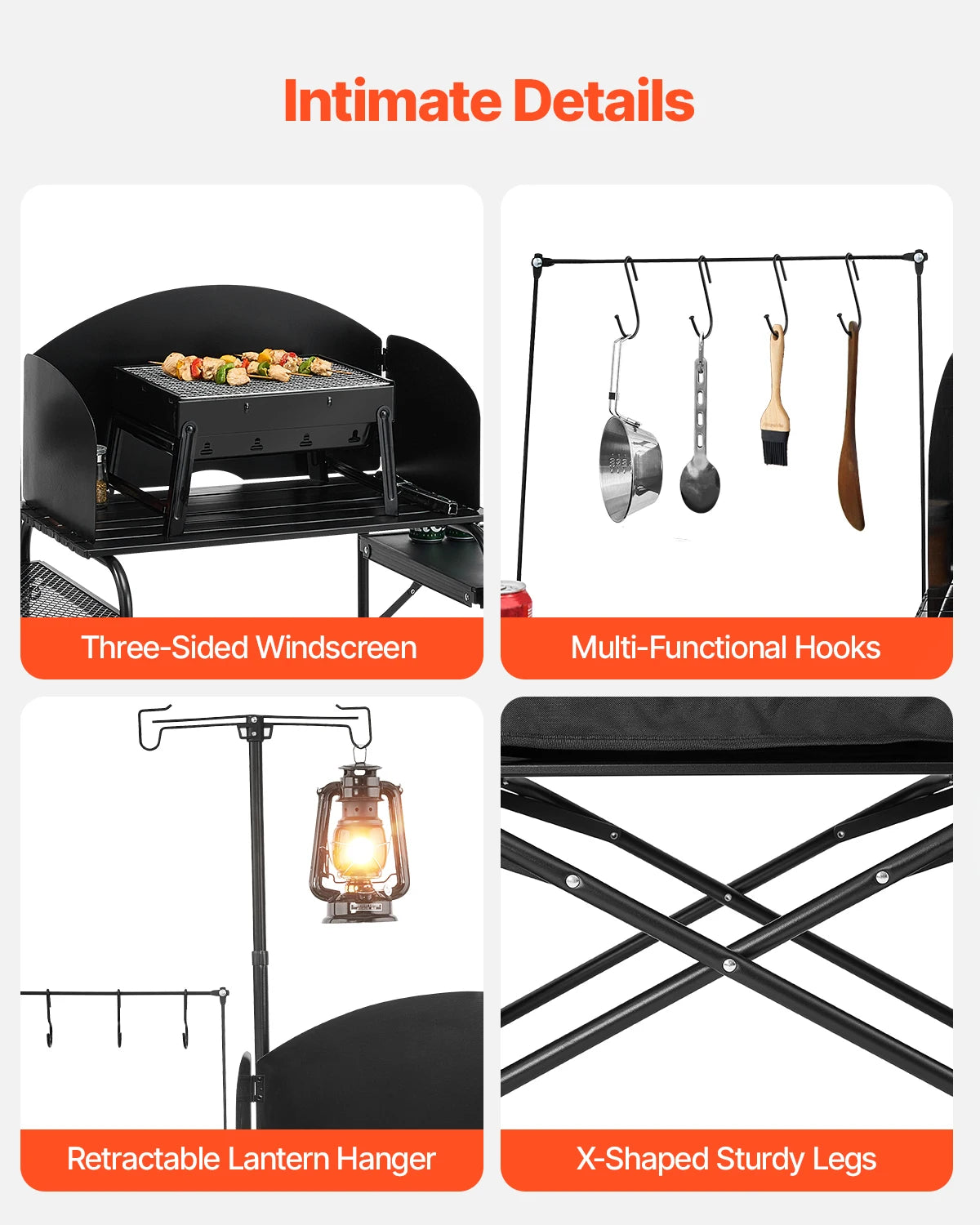 Kitchen Table Folding  Aluminum Portable Cook Station with Cupboard, Carrying Bag Windscreen