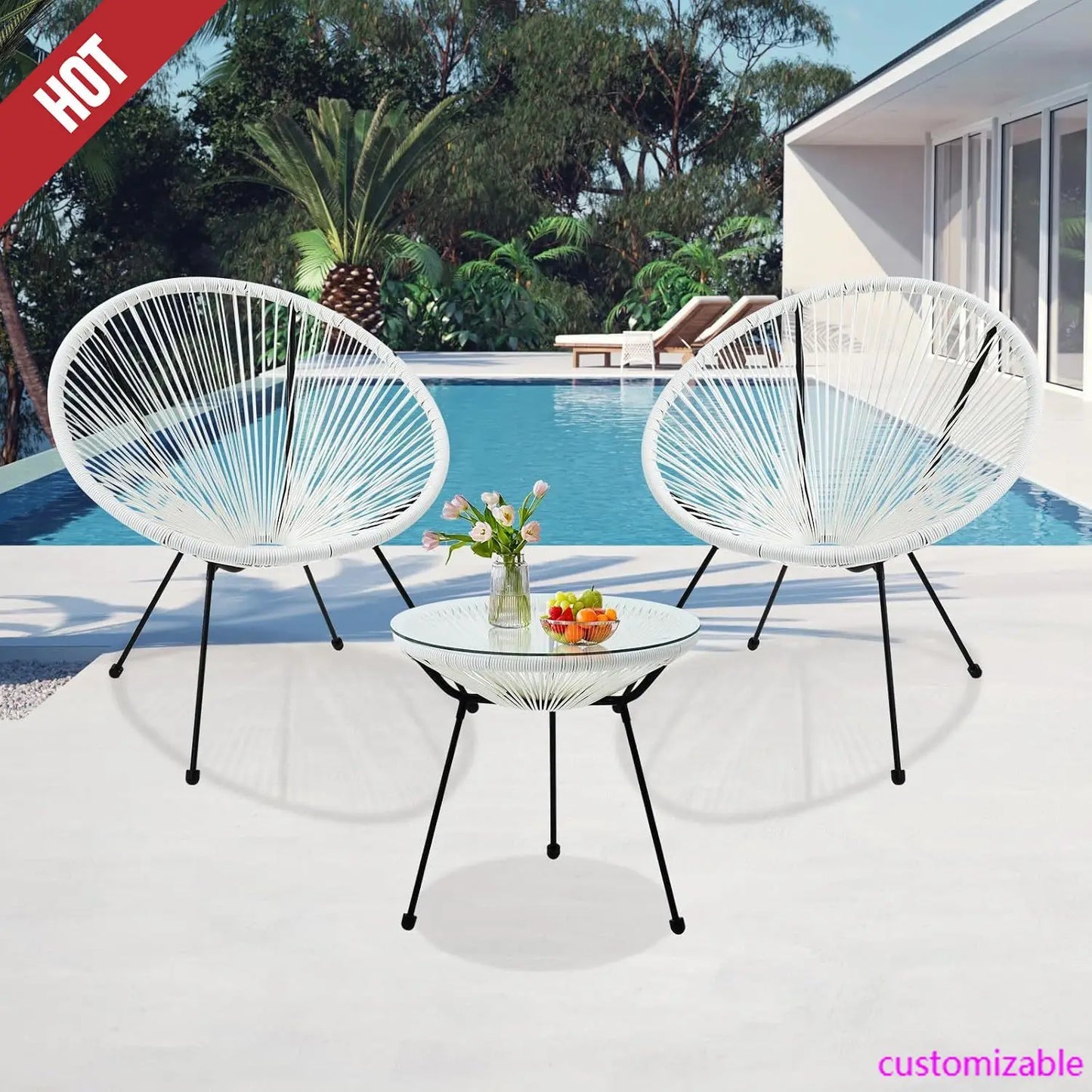 3-Piece Outdoor Wicker Furniture Set,with Tempered Glass Table.