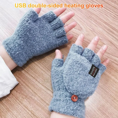 USB Electric Heated Gloves Touchscreen Double-Sided Heating Gloves Fingerless Hands Warmer